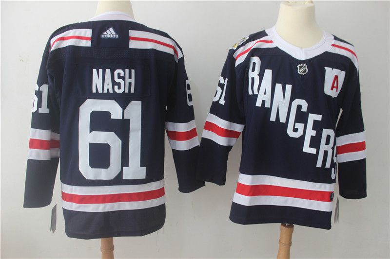 Men New York Rangers 61 Nash Dark Blue Hockey Stitched Adidas NHL Jerseys